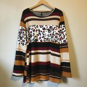 Colourblock Animal Print Soft Knit Rayon Sweater